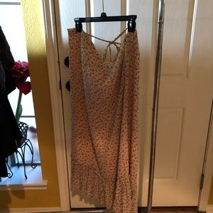 pink flowered rufflled long skirt